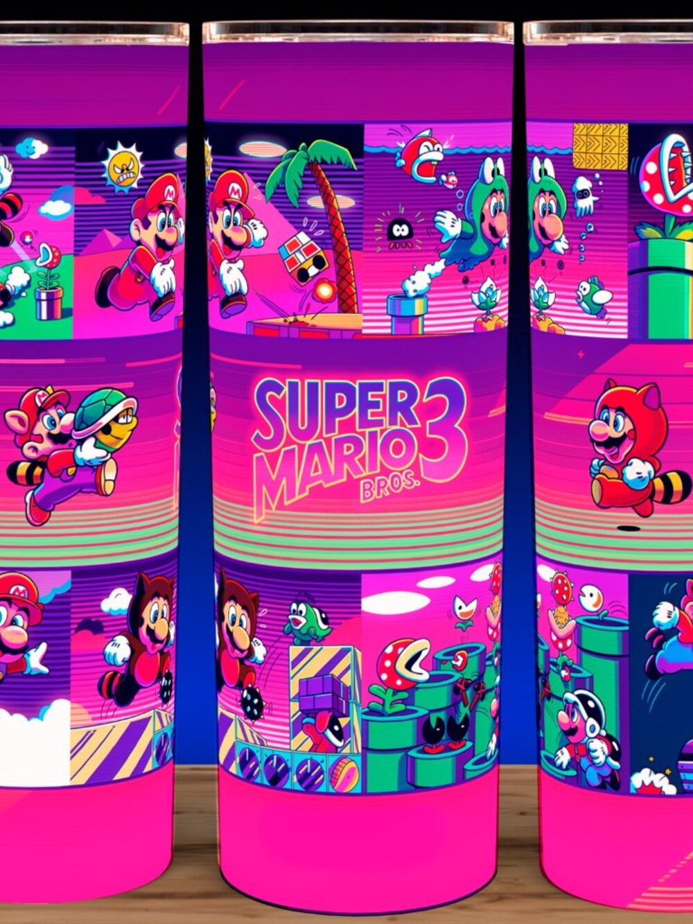 Super Mario Bros 3 Gaming Synthwave Cup Mug Tumbler 20oz